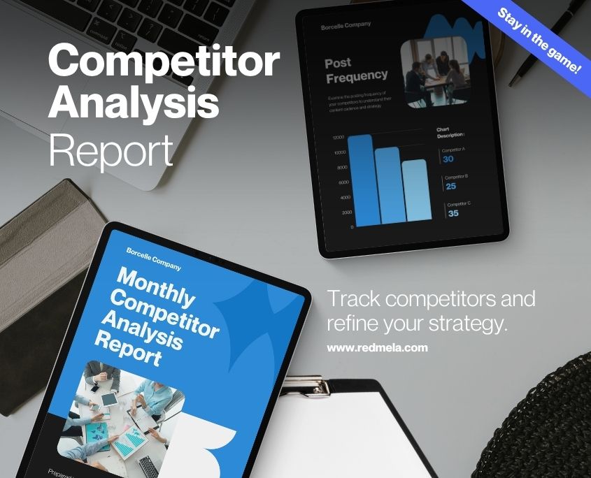 Graphic composition, text & images, Website Competitor analysis reporting, strategy & tracking